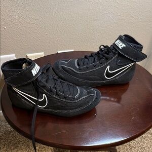 Nike Black and White High-Top Wrestling Shoes